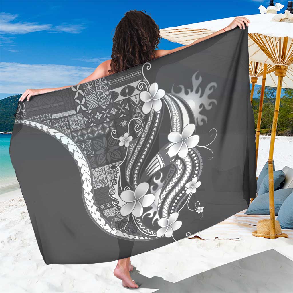 Samoa Siapo Tribal Pattern Sarong Light Gray Polynesian Plumeria Tapa Motif