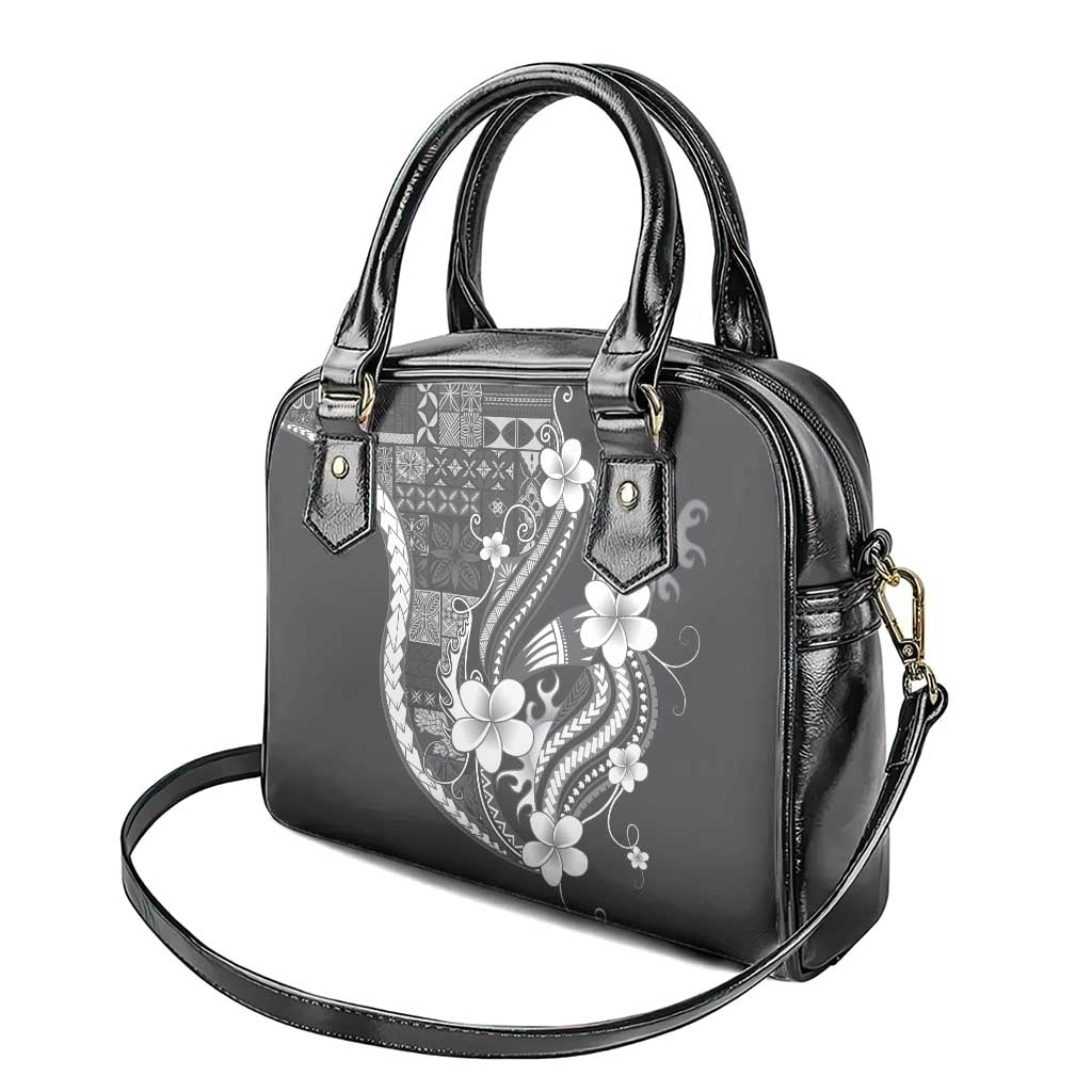 Samoa Siapo Tribal Pattern Shoulder Handbag Light Gray Polynesian Plumeria Tapa Motif
