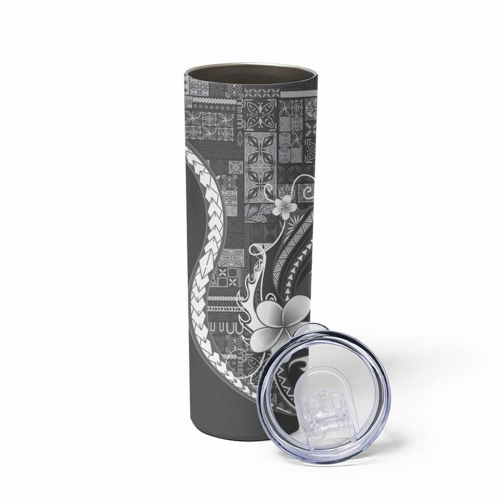 Samoa Siapo Tribal Pattern Skinny Tumbler Light Gray Polynesian Plumeria Tapa Motif