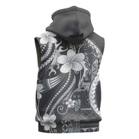 Samoa Siapo Tribal Pattern Sleeveless Hoodie Light Gray Polynesian Plumeria Tapa Motif