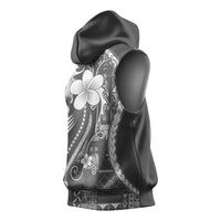 Samoa Siapo Tribal Pattern Sleeveless Hoodie Light Gray Polynesian Plumeria Tapa Motif