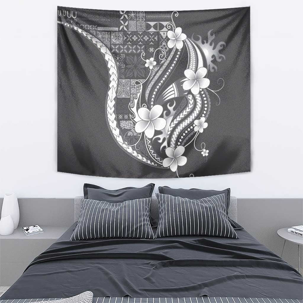 Samoa Siapo Tribal Pattern Tapestry Light Gray Polynesian Plumeria Tapa Motif