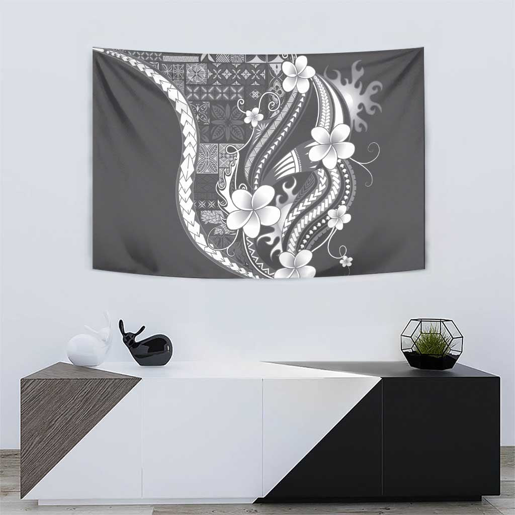 Samoa Siapo Tribal Pattern Tapestry Light Gray Polynesian Plumeria Tapa Motif