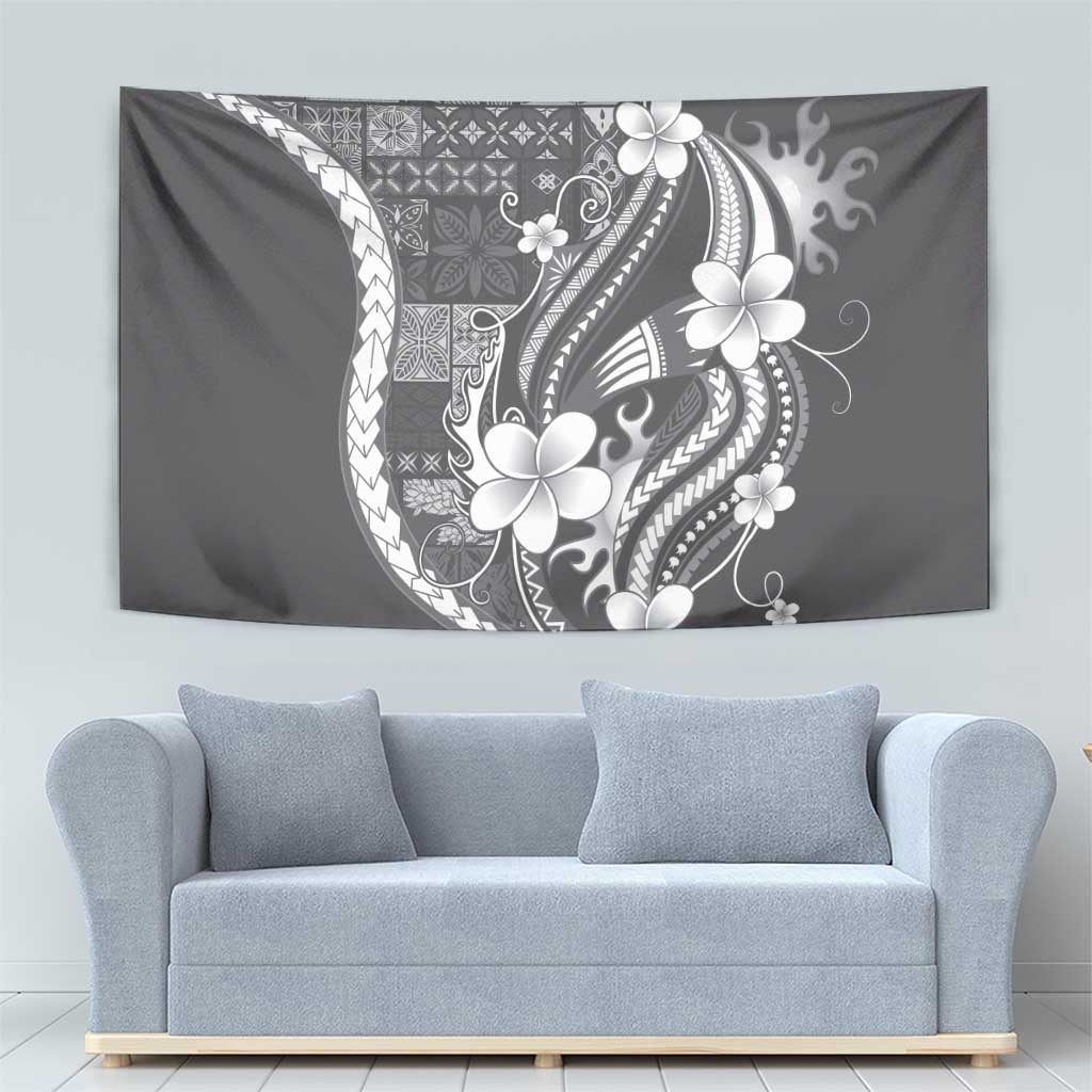 Samoa Siapo Tribal Pattern Tapestry Light Gray Polynesian Plumeria Tapa Motif