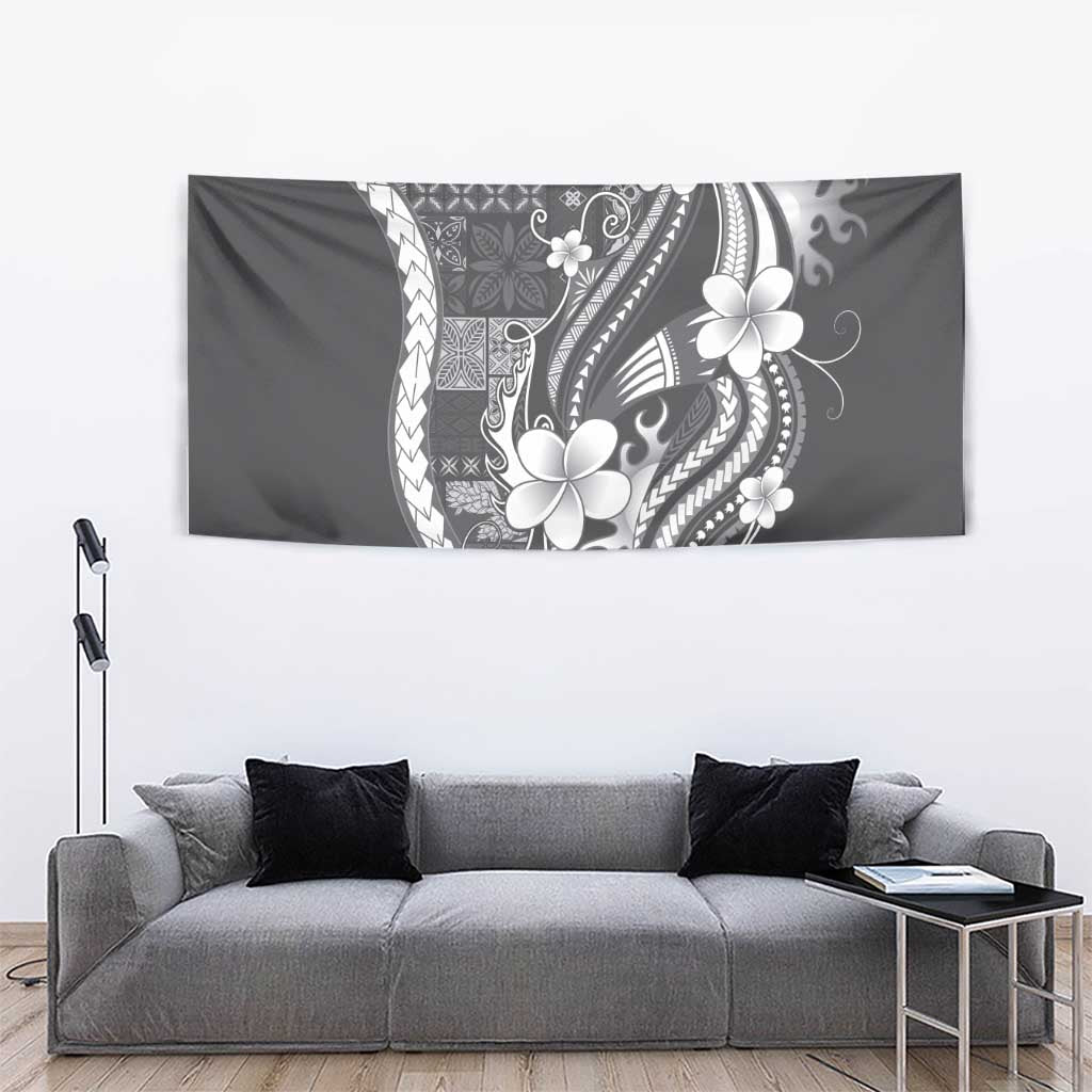 Samoa Siapo Tribal Pattern Tapestry Light Gray Polynesian Plumeria Tapa Motif
