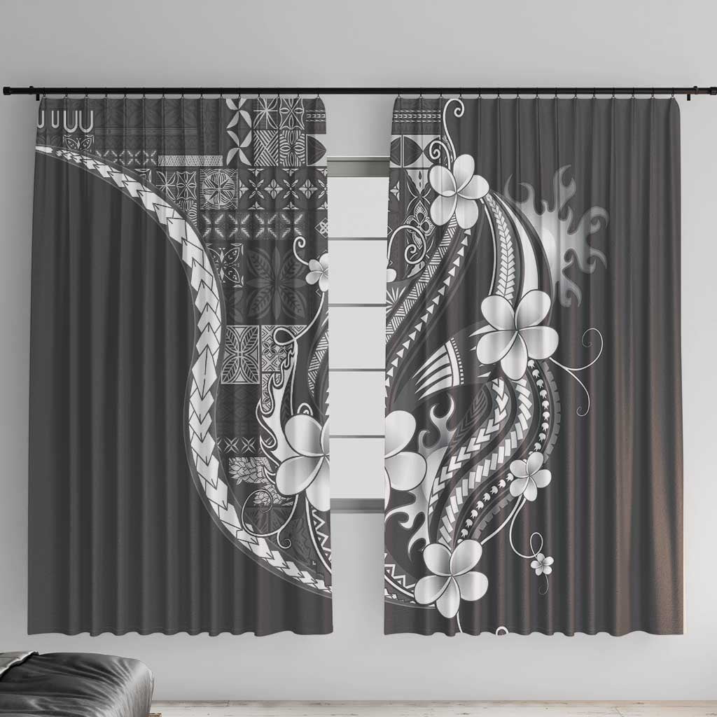 Samoa Siapo Tribal Pattern Window Curtain Light Gray Polynesian Plumeria Tapa Motif