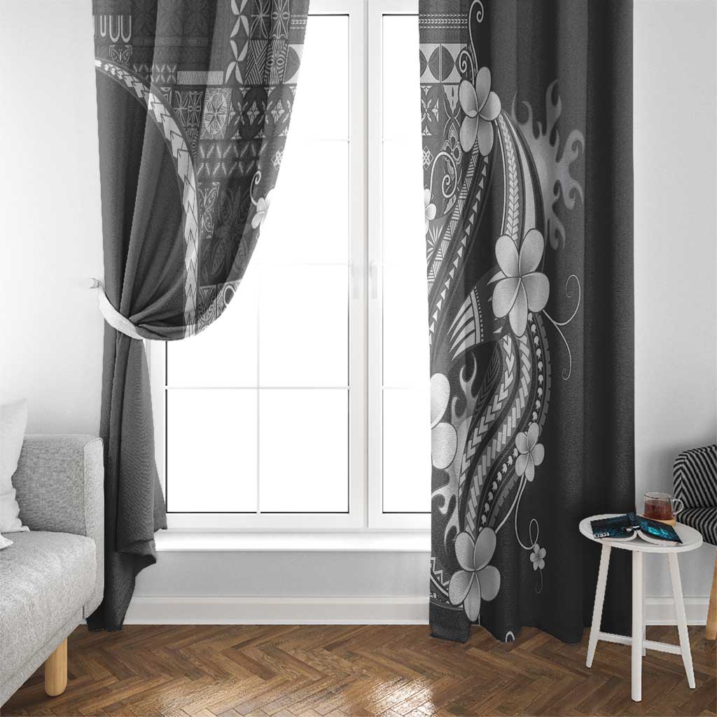 Samoa Siapo Tribal Pattern Window Curtain Light Gray Polynesian Plumeria Tapa Motif