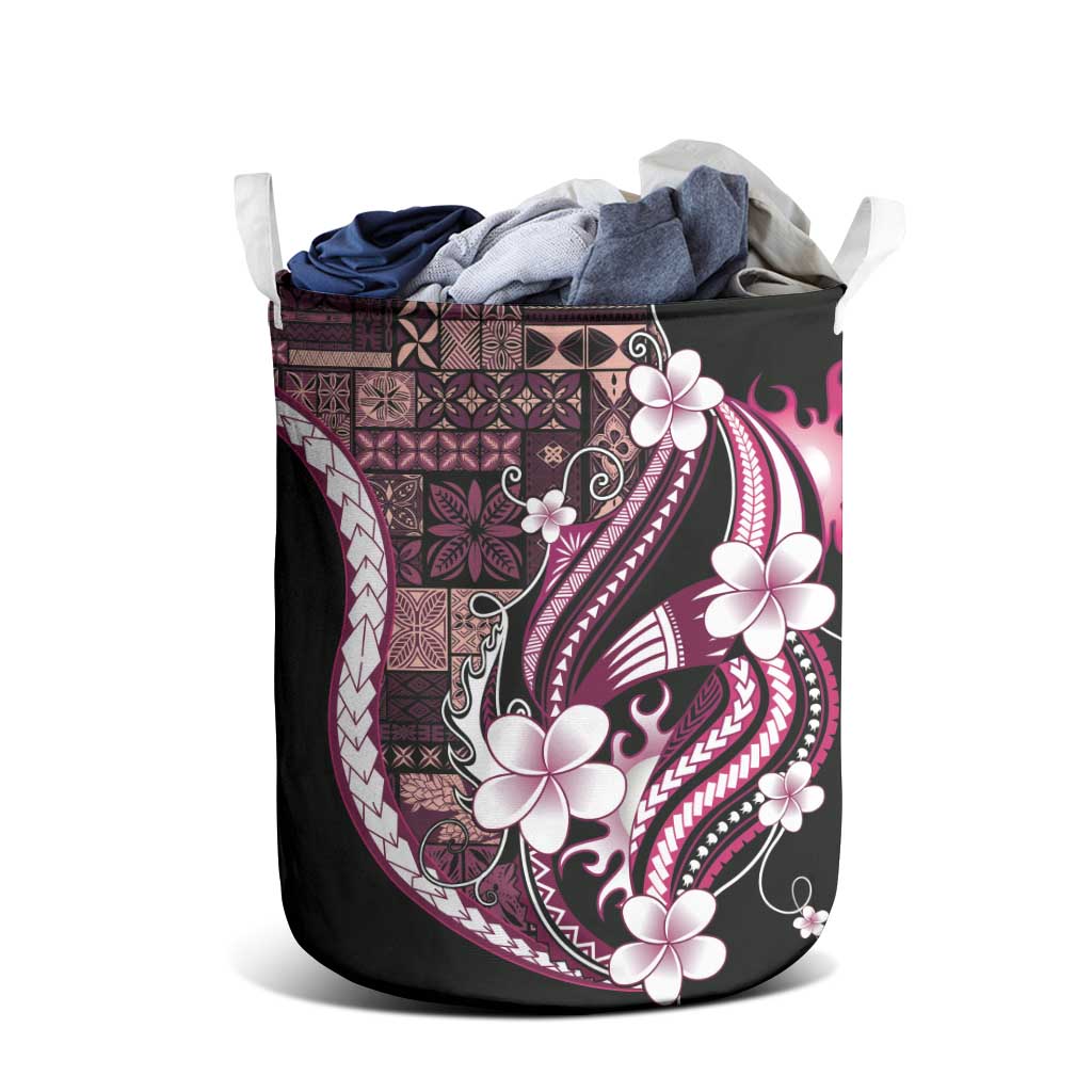 Samoa Siapo Tribal Pattern Laundry Basket Violet Polynesian Plumeria Tapa Motif