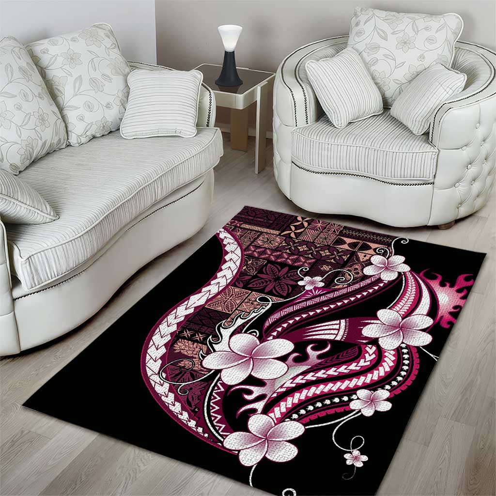 Samoa Siapo Tribal Pattern Area Rug Violet Polynesian Plumeria Tapa Motif