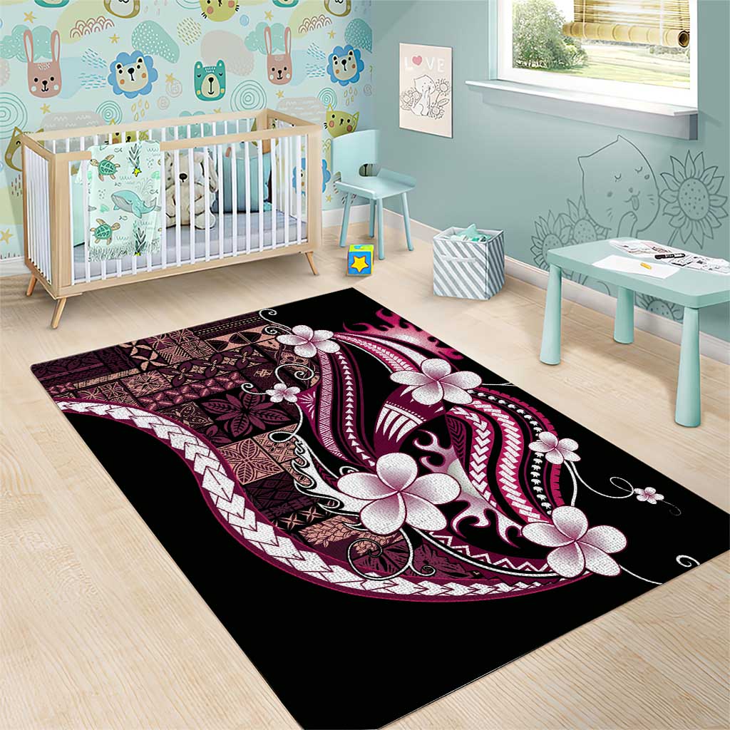 Samoa Siapo Tribal Pattern Area Rug Violet Polynesian Plumeria Tapa Motif