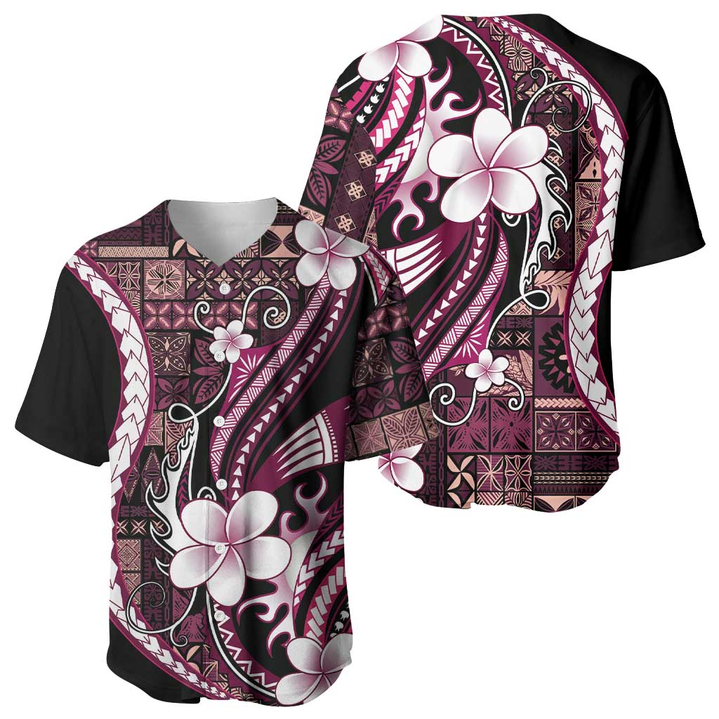 Samoa Siapo Tribal Pattern Baseball Jersey Violet Polynesian Plumeria Tapa Motif