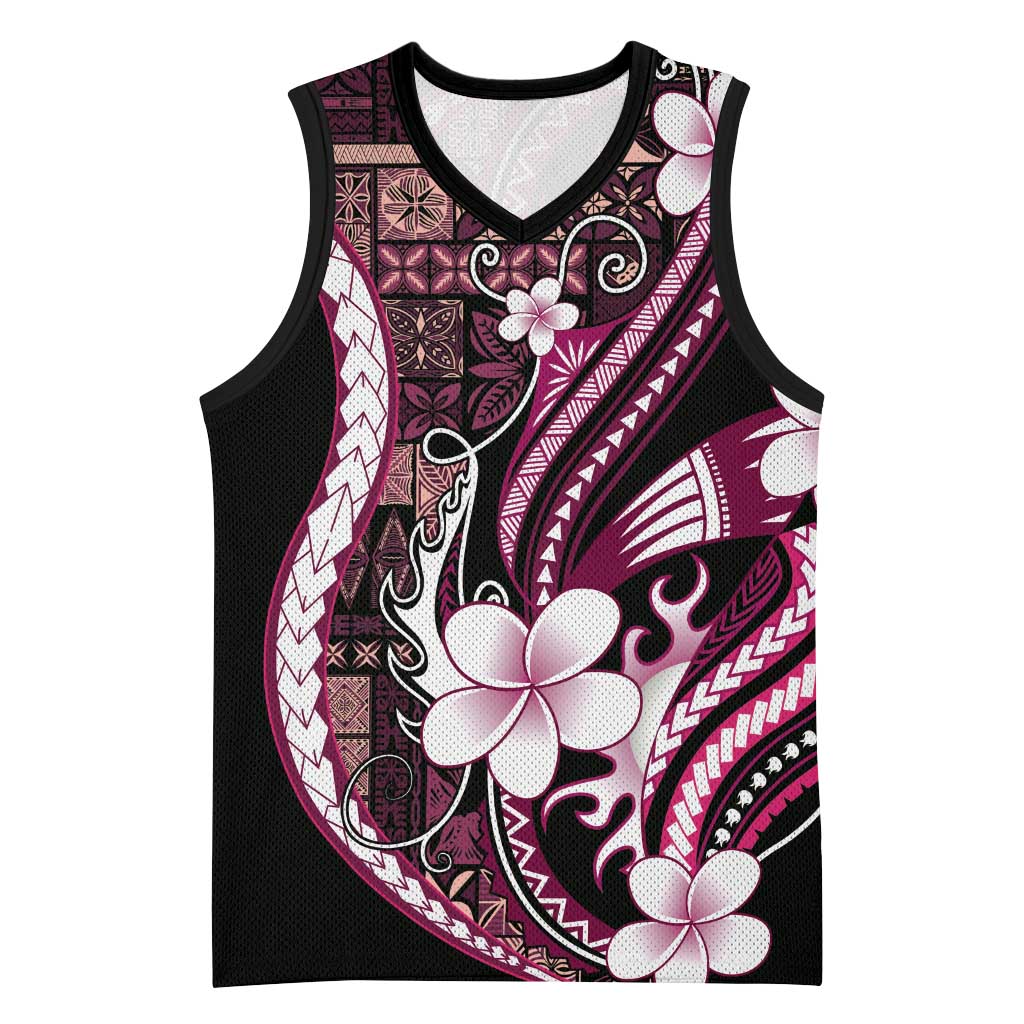 Samoa Siapo Tribal Pattern Basketball Jersey Violet Polynesian Plumeria Tapa Motif