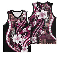 Samoa Siapo Tribal Pattern Basketball Jersey Violet Polynesian Plumeria Tapa Motif