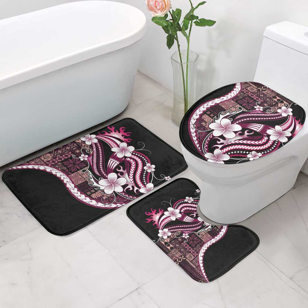Samoa Siapo Tribal Pattern Bathroom Set Violet Polynesian Plumeria Tapa Motif