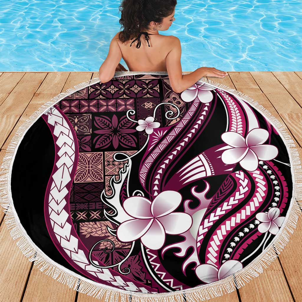 Samoa Siapo Tribal Pattern Beach Blanket Violet Polynesian Plumeria Tapa Motif