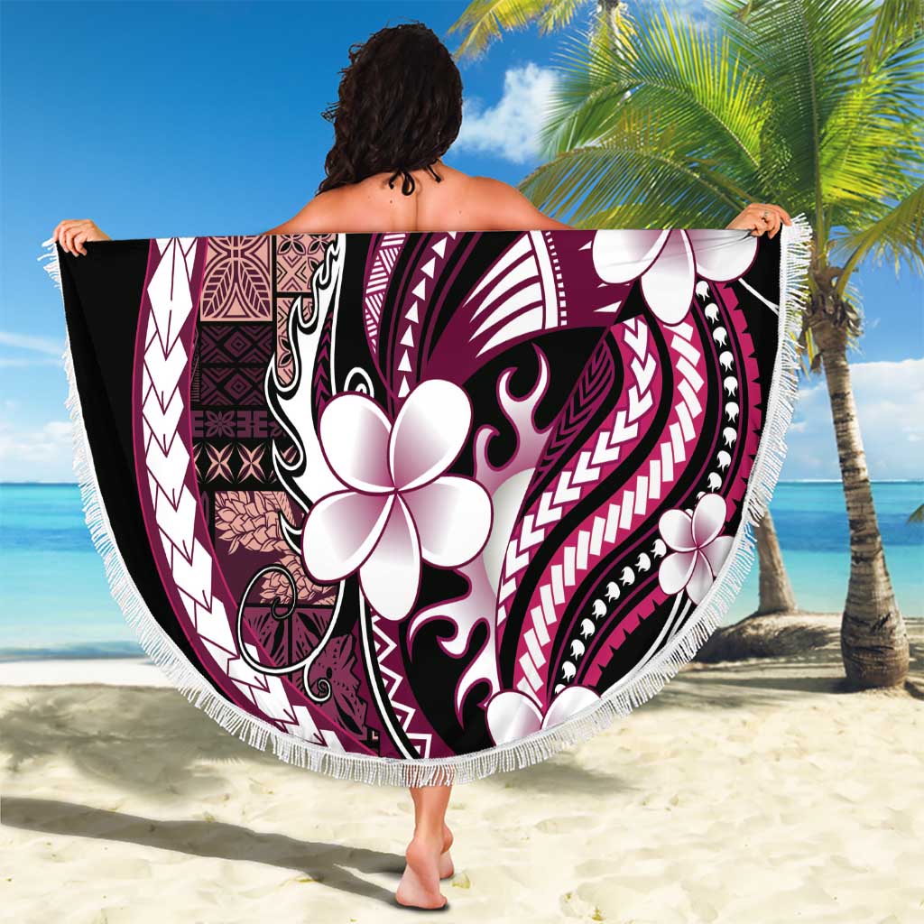 Samoa Siapo Tribal Pattern Beach Blanket Violet Polynesian Plumeria Tapa Motif