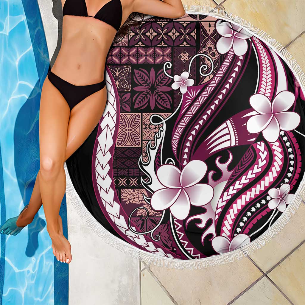Samoa Siapo Tribal Pattern Beach Blanket Violet Polynesian Plumeria Tapa Motif
