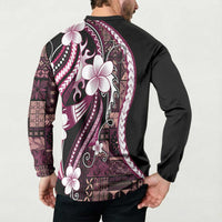 Samoa Siapo Tribal Pattern Button Sweatshirt Violet Polynesian Plumeria Tapa Motif