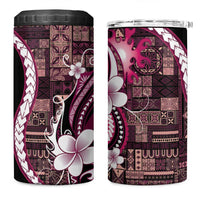 Samoa Siapo Tribal Pattern 4 in 1 Can Cooler Tumbler Violet Polynesian Plumeria Tapa Motif