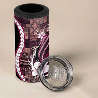 Samoa Siapo Tribal Pattern 4 in 1 Can Cooler Tumbler Violet Polynesian Plumeria Tapa Motif