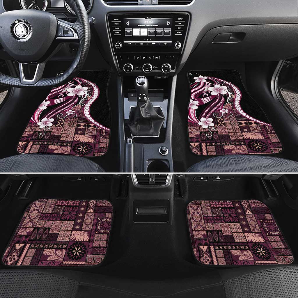 Samoa Siapo Tribal Pattern Car Mats Violet Polynesian Plumeria Tapa Motif