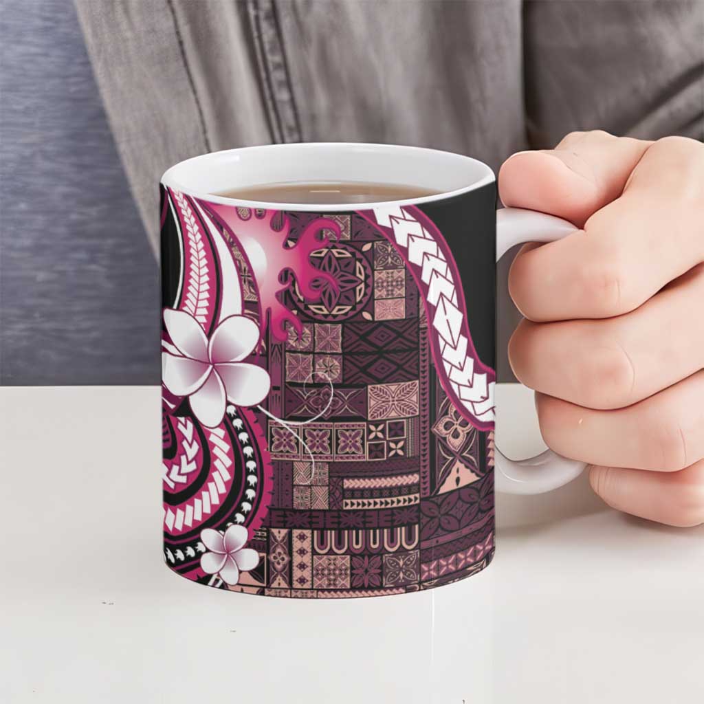 Samoa Siapo Tribal Pattern Ceramic Mug Violet Polynesian Plumeria Tapa Motif