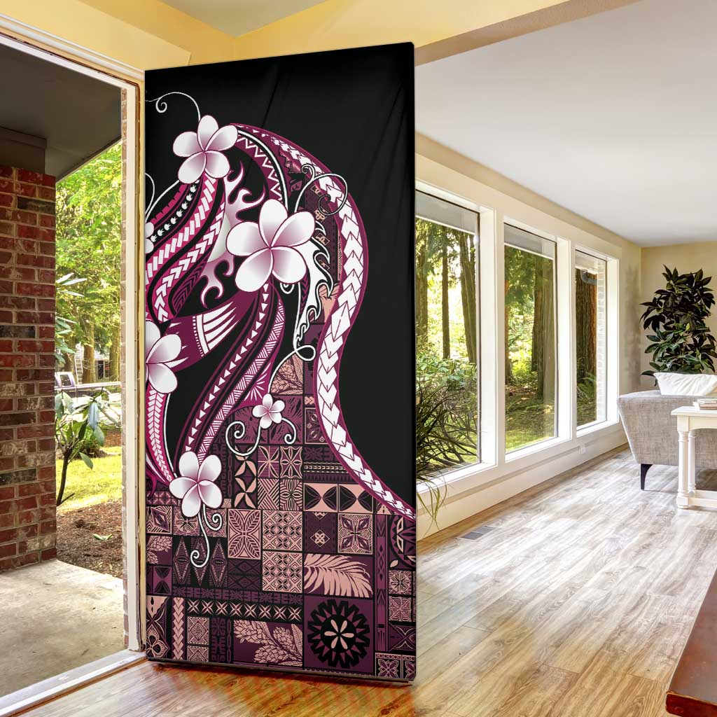 Samoa Siapo Tribal Pattern Door Cover Violet Polynesian Plumeria Tapa Motif
