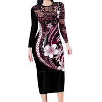 Samoa Siapo Tribal Pattern Family Matching Long Sleeve Bodycon Dress and Hawaiian Shirt Violet Polynesian Plumeria Tapa Motif LT9 Mom's Dress Violet - Polynesian Pride