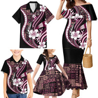 Samoa Siapo Tribal Pattern Family Matching Mermaid Dress and Hawaiian Shirt Violet Polynesian Plumeria Tapa Motif LT9 - Polynesian Pride