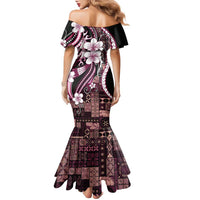 Samoa Siapo Tribal Pattern Family Matching Mermaid Dress and Hawaiian Shirt Violet Polynesian Plumeria Tapa Motif LT9 - Polynesian Pride