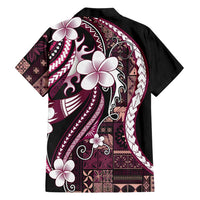 Samoa Siapo Tribal Pattern Family Matching Off Shoulder Maxi Dress and Hawaiian Shirt Violet Polynesian Plumeria Tapa Motif LT9 - Polynesian Pride