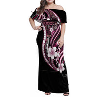 Samoa Siapo Tribal Pattern Family Matching Off Shoulder Maxi Dress and Hawaiian Shirt Violet Polynesian Plumeria Tapa Motif LT9 Mom's Dress Violet - Polynesian Pride