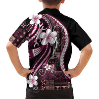 Samoa Siapo Tribal Pattern Family Matching Off Shoulder Short Dress and Hawaiian Shirt Violet Polynesian Plumeria Tapa Motif LT9 - Polynesian Pride