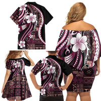 Samoa Siapo Tribal Pattern Family Matching Off Shoulder Short Dress and Hawaiian Shirt Violet Polynesian Plumeria Tapa Motif LT9 - Polynesian Pride