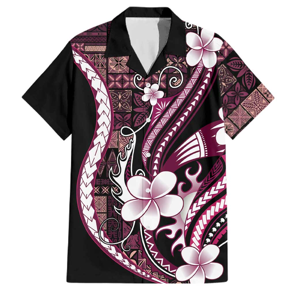 Samoa Siapo Tribal Pattern Family Matching Off Shoulder Short Dress and Hawaiian Shirt Violet Polynesian Plumeria Tapa Motif LT9 Dad's Shirt - Short Sleeve Violet - Polynesian Pride