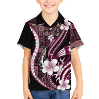 Samoa Siapo Tribal Pattern Family Matching Off Shoulder Short Dress and Hawaiian Shirt Violet Polynesian Plumeria Tapa Motif LT9 Son's Shirt Violet - Polynesian Pride