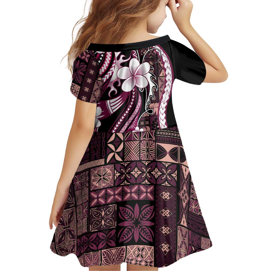 Samoa Siapo Tribal Pattern Family Matching Short Sleeve Bodycon Dress and Hawaiian Shirt Violet Polynesian Plumeria Tapa Motif LT9 - Polynesian Pride