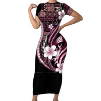Samoa Siapo Tribal Pattern Family Matching Short Sleeve Bodycon Dress and Hawaiian Shirt Violet Polynesian Plumeria Tapa Motif LT9 Mom's Dress Violet - Polynesian Pride