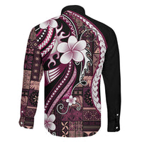 Samoa Siapo Tribal Pattern Family Matching Summer Maxi Dress and Hawaiian Shirt Violet Polynesian Plumeria Tapa Motif LT9 - Polynesian Pride
