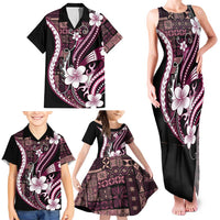 Samoa Siapo Tribal Pattern Family Matching Tank Maxi Dress and Hawaiian Shirt Violet Polynesian Plumeria Tapa Motif LT9 - Polynesian Pride