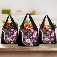 Samoa Siapo Tribal Pattern Grocery Bag Violet Polynesian Plumeria Tapa Motif