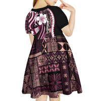 Samoa Siapo Tribal Pattern Kid Short Sleeve Dress Violet Polynesian Plumeria Tapa Motif