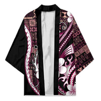Samoa Siapo Tribal Pattern Kimono Violet Polynesian Plumeria Tapa Motif