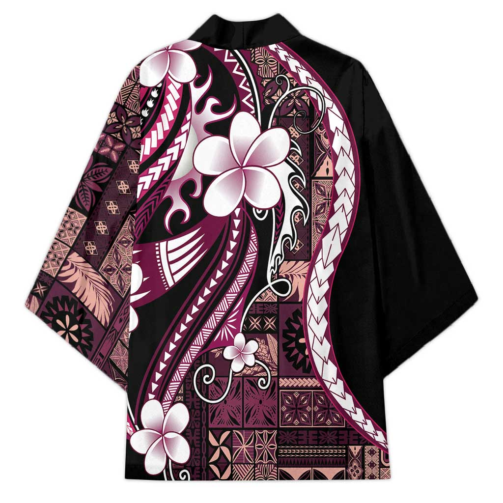 Samoa Siapo Tribal Pattern Kimono Violet Polynesian Plumeria Tapa Motif