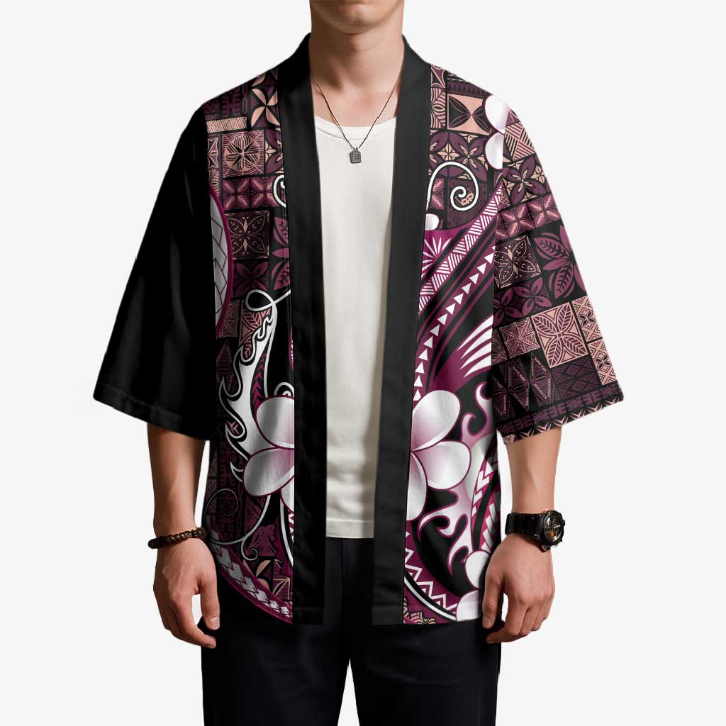 Samoa Siapo Tribal Pattern Kimono Violet Polynesian Plumeria Tapa Motif
