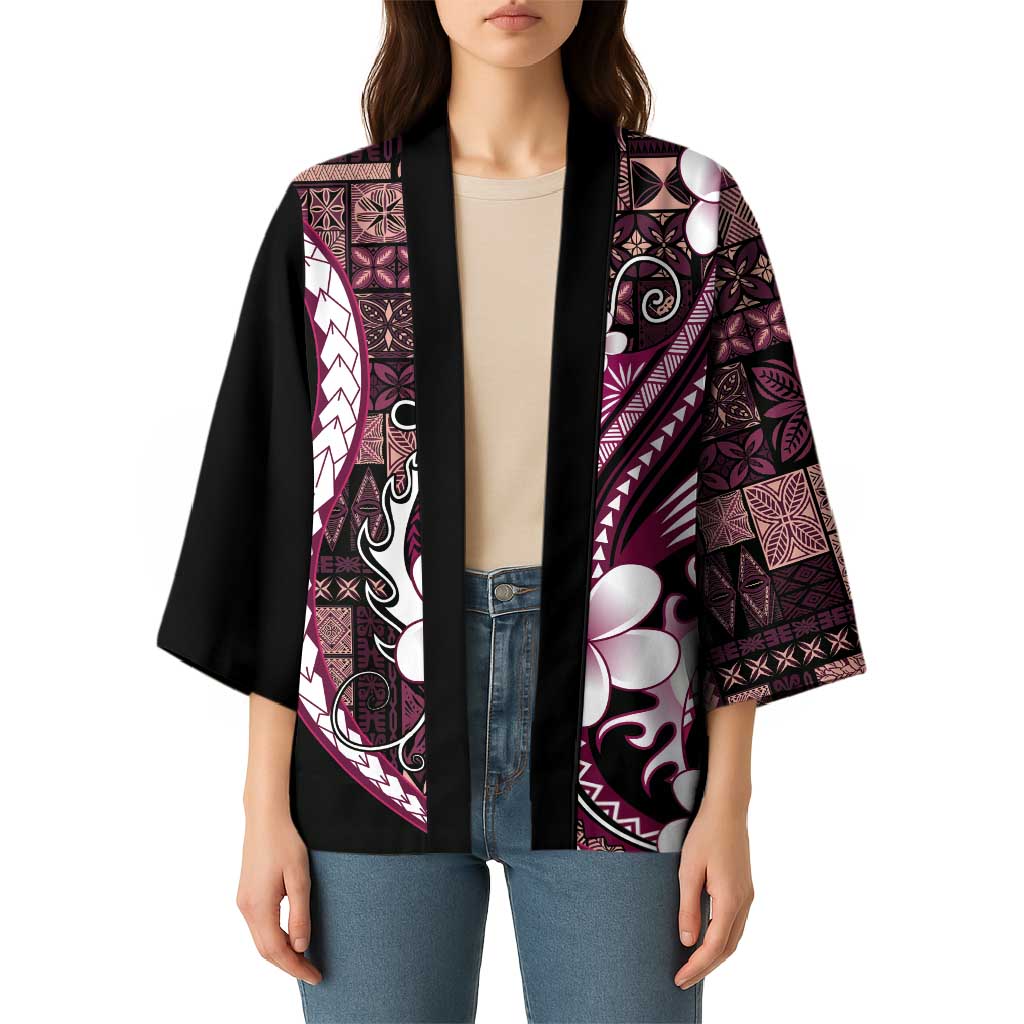Samoa Siapo Tribal Pattern Kimono Violet Polynesian Plumeria Tapa Motif