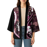 Samoa Siapo Tribal Pattern Kimono Violet Polynesian Plumeria Tapa Motif