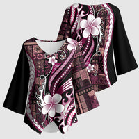 Samoa Siapo Tribal Pattern Kimono Sleeve Blouse Violet Polynesian Plumeria Tapa Motif