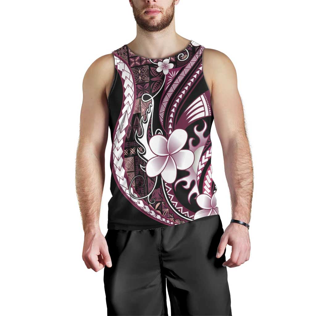 Samoa Siapo Tribal Pattern Men Tank Top Violet Polynesian Plumeria Tapa Motif