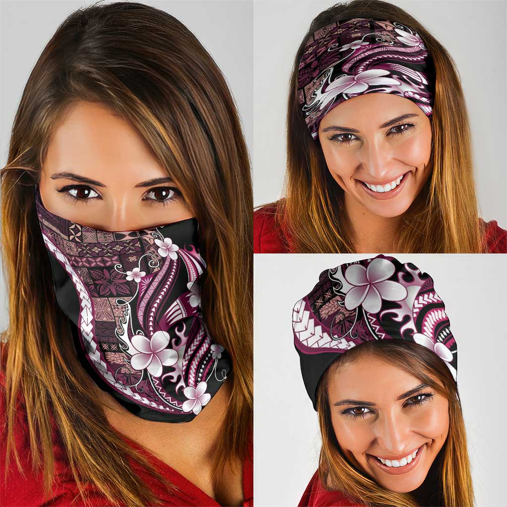 Samoa Siapo Tribal Pattern Neck Gaiter Violet Polynesian Plumeria Tapa Motif